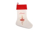 linen and red velvet feel christmas stocking with a design of a ballerina